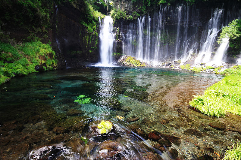 SHIRAITO no TAKI of waterfall. Clear water flowing from Mt. Fuji splashes with a roaring sound.